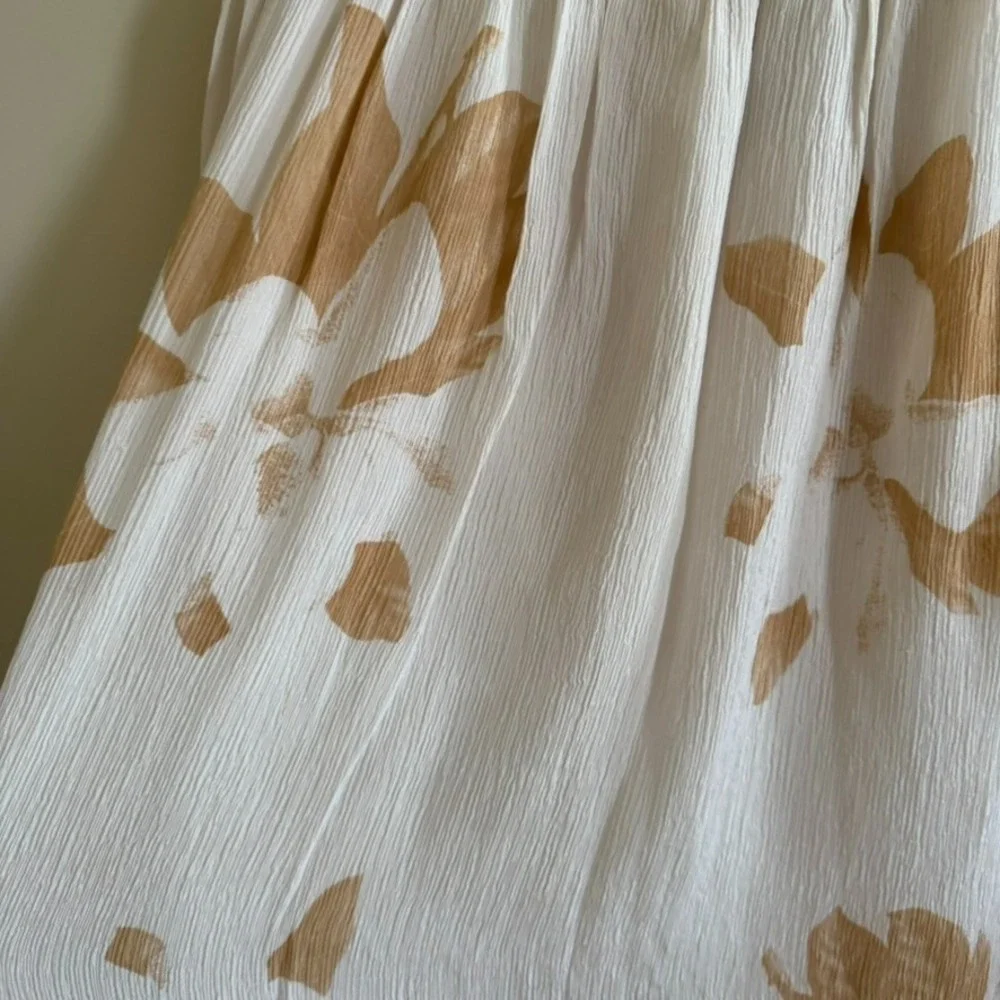 Y2K JONES NEW YORK COUNTRY Womens Skirt Sz 10 White Floral‎ 100% Silk Lined